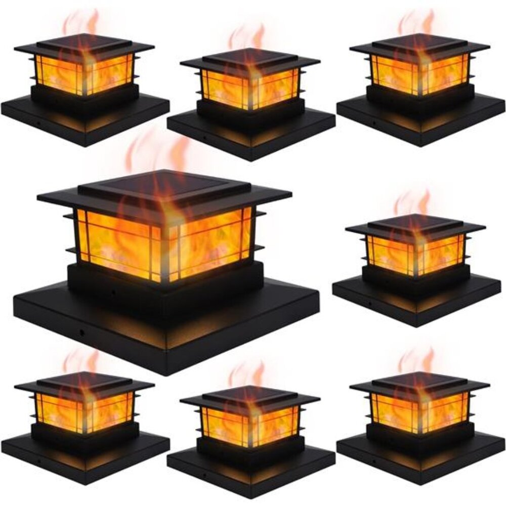 8 Pack Solar Post Cap Lights Outdoor with Flickering Flame Light
